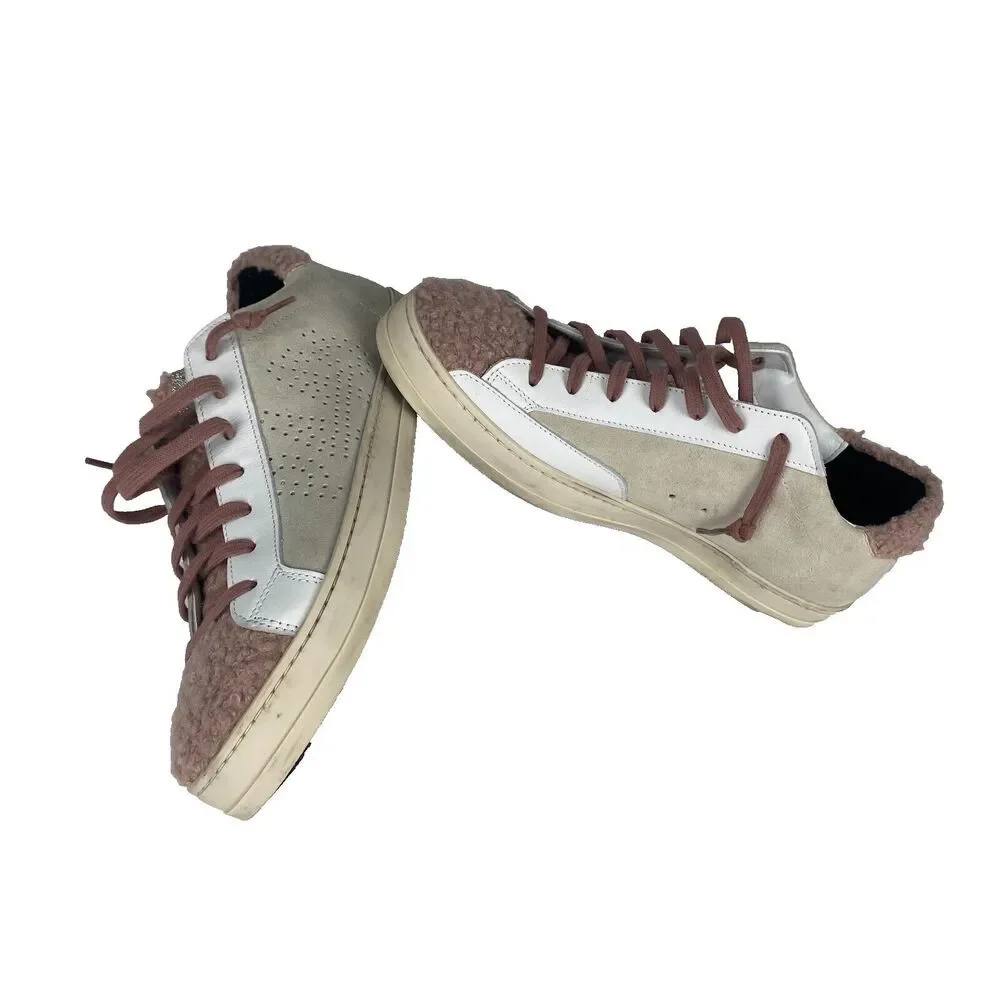 P448 John Pink and White Faux Shearling Trim Women’s Sneakers Size‎ European 41